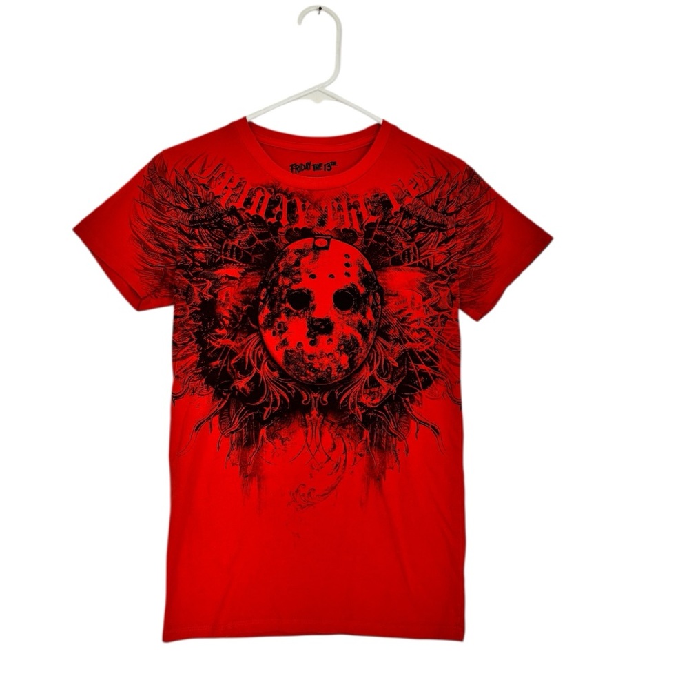 Vibrant Red Friday the 13th T-Shirt with Edgy Black Graphic